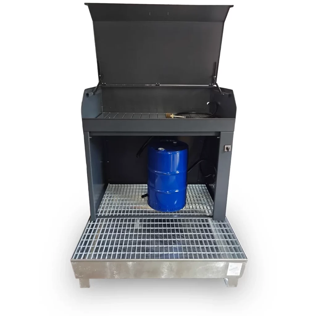 ontvetterbak met holle borstel en ontvetter recirculatie